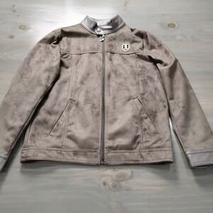 A. Collezioni Italia Faux Suede Leather Full Zip Moto Jacket Men Small Brown EUC